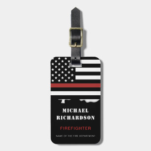 Personalised Firefighter Thin Red Line Fire Rescue Luggage Tag