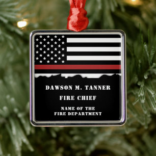 Personalised Firefighter Thin Red Line Fire Rescue Metal Tree Decoration