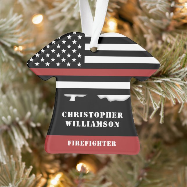 Personalised Firefighter Thin Red Line Fire Rescue Ornament (Tree)