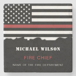 Personalised Firefighter Thin Red Line Fire Rescue Stone Coaster