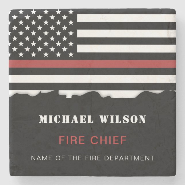 Personalised Firefighter Thin Red Line Fire Rescue Stone Coaster (Front)