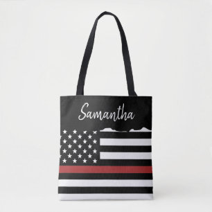 Personalised Firefighter Thin Red Line Fire Rescue Tote Bag