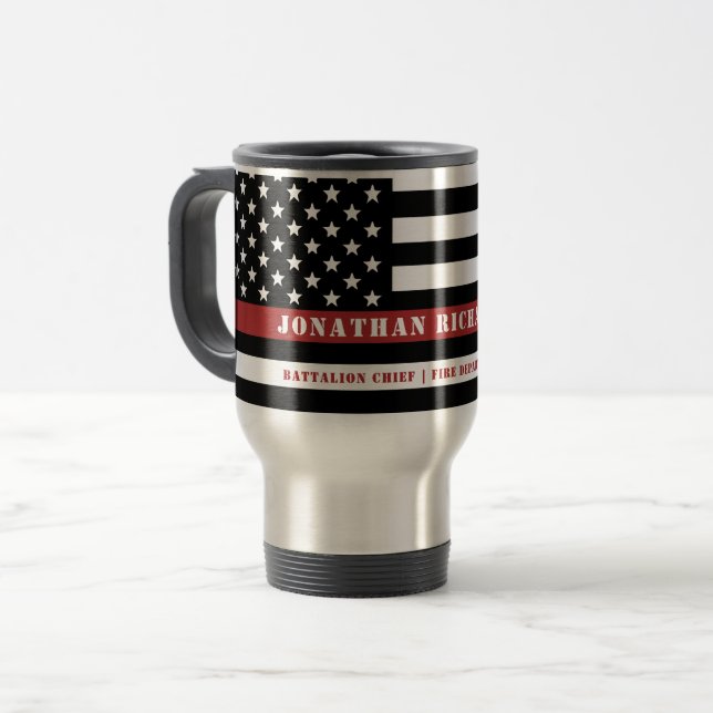 Personalised Firefighter Thin Red Line Fire Rescue Travel Mug (Front Left)