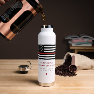 Personalised Firefighter Thin Red Line Fire Rescue Water Bottle