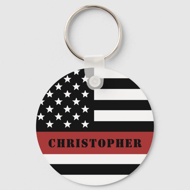 Personalised Firefighter Thin Red Line Flag Gift Key Ring (Front)