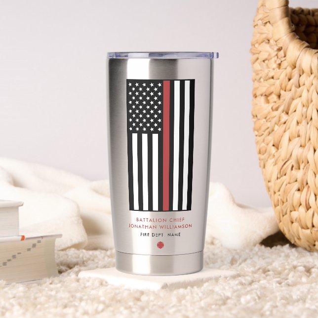 Personalised Firefighter Thin Red Line Flag Insulated Tumbler (Living Room)