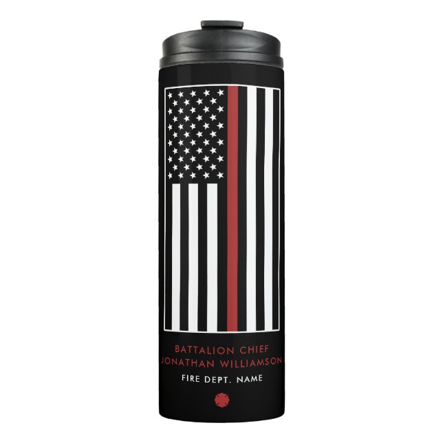 Personalised Firefighter Thin Red Line Flag Thermal Tumbler (Front)