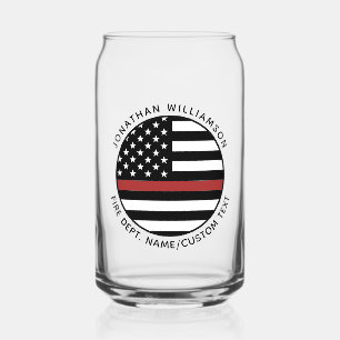 Personalised Firefighter Thin Red Line USA Flag Can Glass