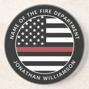 Personalised Firefighter Thin Red Line USA Flag Coaster
