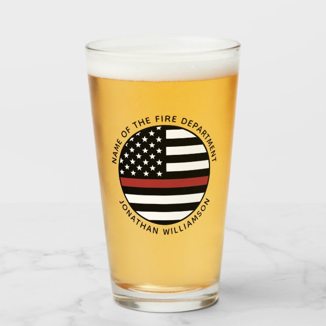 Personalised Firefighter Thin Red Line USA Flag Glass (Front Filled)