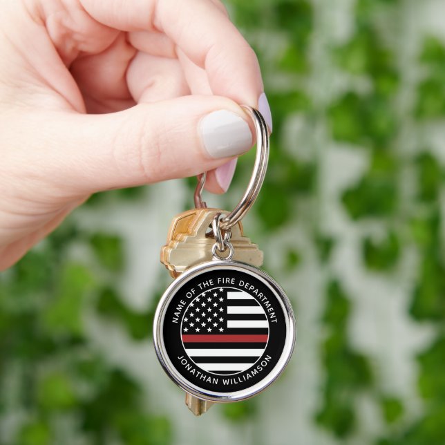 Personalised Firefighter Thin Red Line USA Flag Key Ring (Hand)