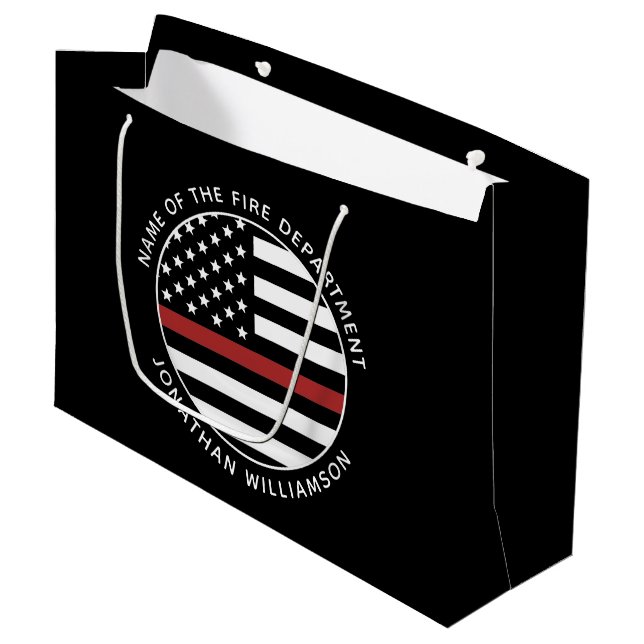 Personalised Firefighter Thin Red Line USA Flag Large Gift Bag (Front Angled)
