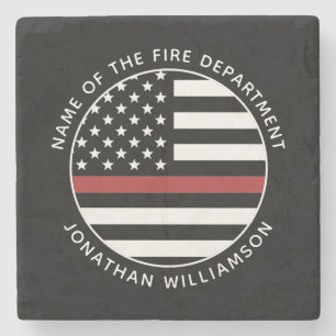 Personalised Firefighter Thin Red Line USA Flag Stone Coaster