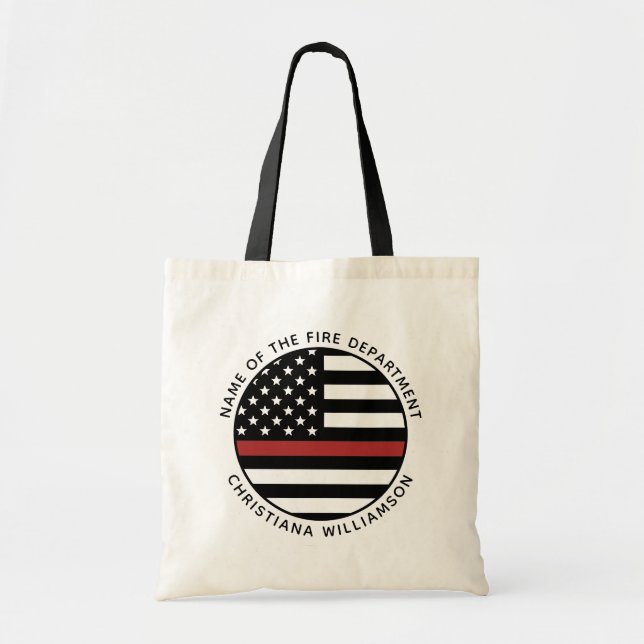 Personalised Firefighter Thin Red Line USA Flag Tote Bag (Front)