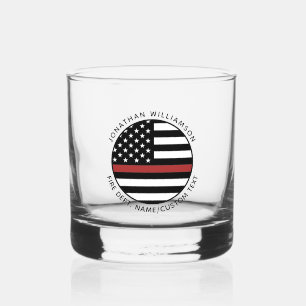 Personalised Firefighter Thin Red Line USA Flag Whiskey Glass