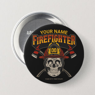 Personalised Fireman Skull Helmet Axe Firefighter  7.5 Cm Round Badge