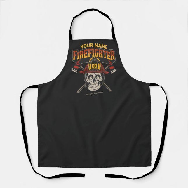 Personalised Fireman Skull Helmet Axe Firefighter  Apron (Front)