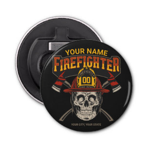 Personalised Fireman Skull Helmet Axe Firefighter  Bottle Opener