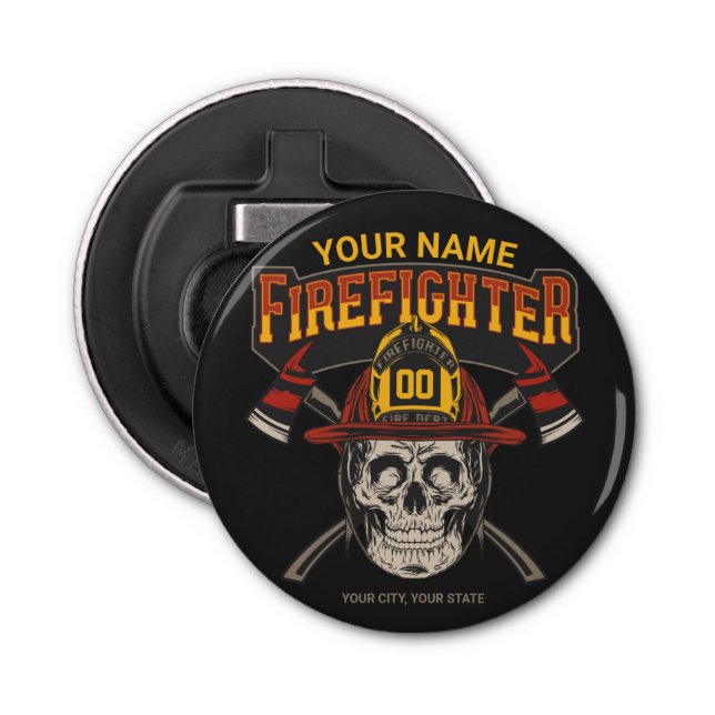 Personalised Fireman Skull Helmet Axe Firefighter  Bottle Opener (Front)