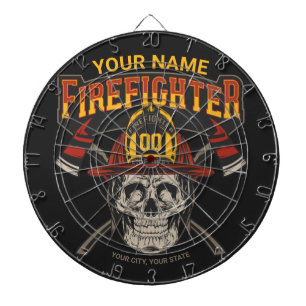 Personalised Fireman Skull Helmet Axe Firefighter Dartboard