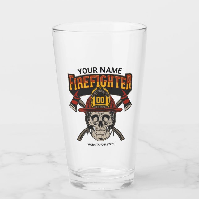 Personalised Fireman Skull Helmet Axe Firefighter  Glass (Front)
