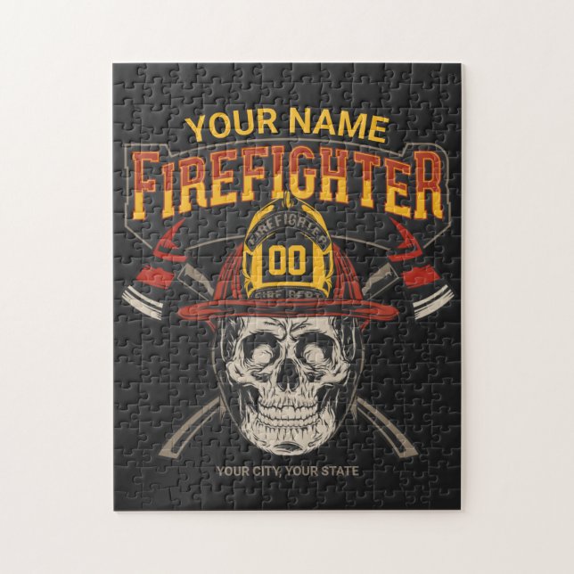 Personalised Fireman Skull Helmet Axe Firefighter  Jigsaw Puzzle (Vertical)