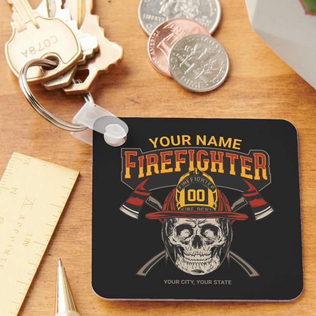Personalised Fireman Skull Helmet Axe Firefighter  Key Ring (Creator Uploaded)