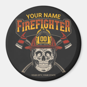 Personalised Fireman Skull Helmet Axe Firefighter Magnet