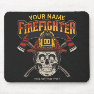 Personalised Fireman Skull Helmet Axe Firefighter  Mouse Mat