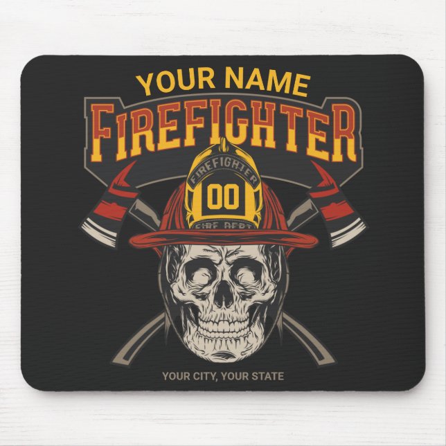 Personalised Fireman Skull Helmet Axe Firefighter  Mouse Mat (Front)