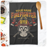 Personalised Fireman Skull Helmet Axe Firefighter  Tea Towel<br><div class="desc">Personalise this truly unique,  one-of-a-kind Custom Fire Fighter Fireman featuring Skeleton with Helmet and Dual Axes Design. Personalised with your Name,  Number and Location! Perfect gift for that special person in your life!</div>