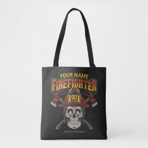 Personalised Fireman Skull Helmet Axe Firefighter  Tote Bag