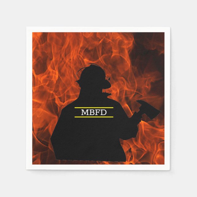 Personalised Firemen and Flames  Napkins (Front)