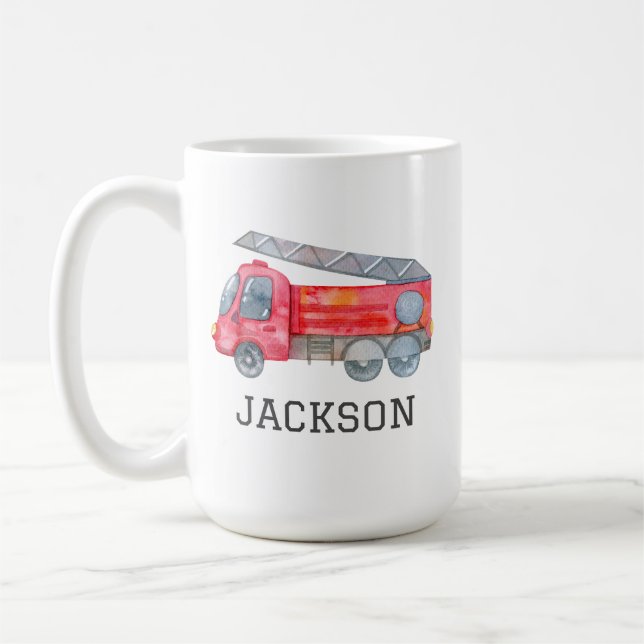 Personalised Firetruck birthday Party Coffee Mug (Left)