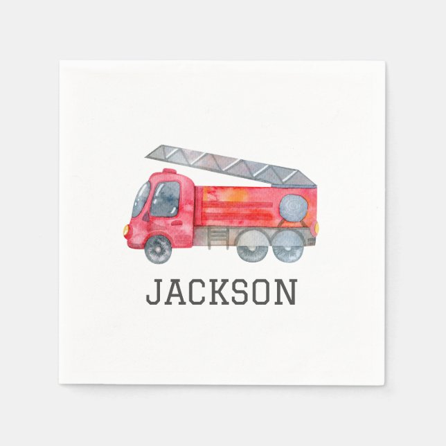 Personalised Firetruck birthday Party Napkin (Front)