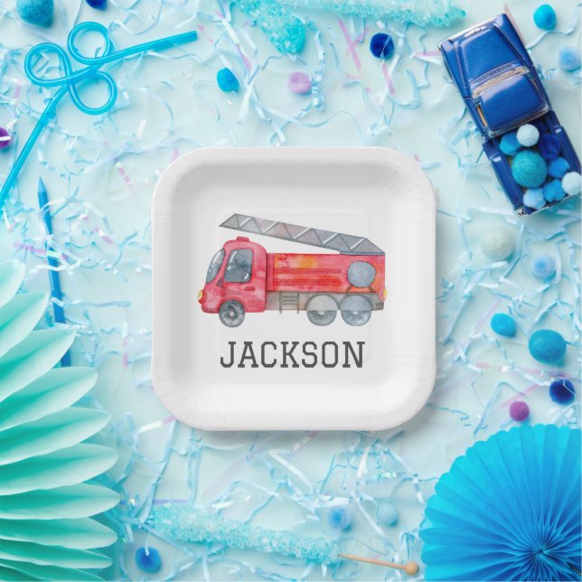 Personalised Firetruck birthday Party Paper Plate (Party)