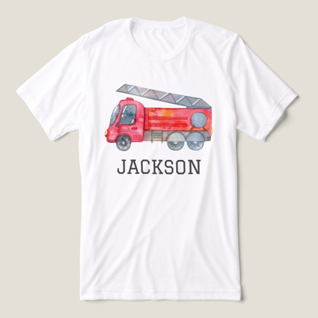 Personalised Firetruck birthday Party Tri-Blend Shirt (Design Front)