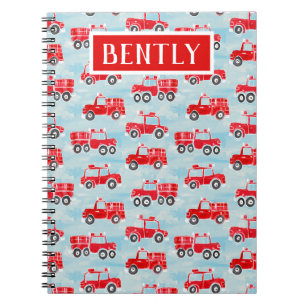 Personalised firetrucks boys custom name notebook