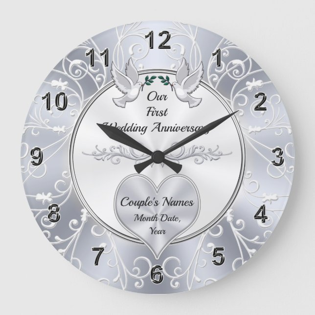 Personalised, First Anniversary Clock Gifts, Heart (Front)