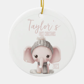 Personalised First Baby Elephant Christmas Ceramic Tree Decoration