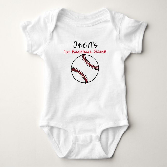 personalised first baseball game baby bodysuit (Front)