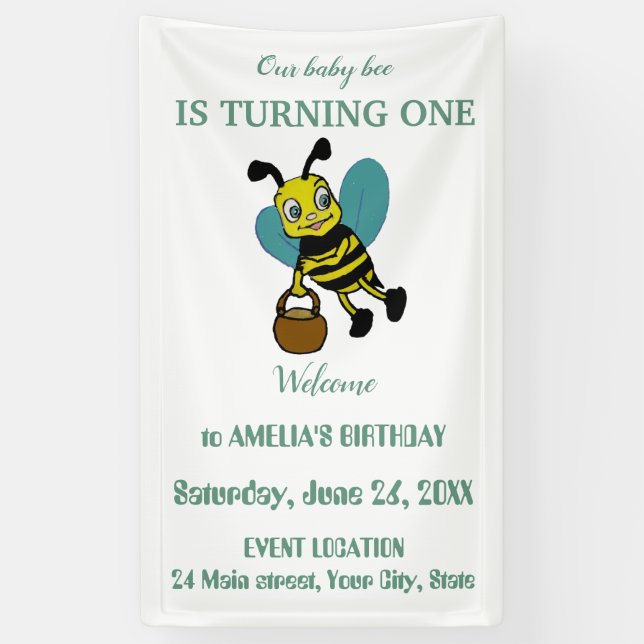 Personalised first birth year 1st birthday party banner (Vertical)