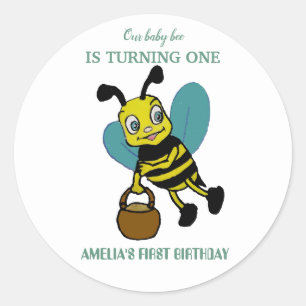 Personalised first birth year 1st birthday party classic round sticker
