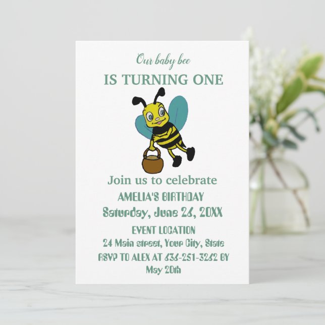 Personalised first birth year 1st birthday party invitation (Standing Front)