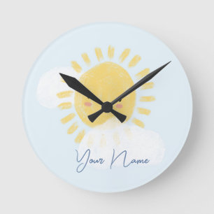 Personalised First Birthday Baby Shower Sunshine Round Clock