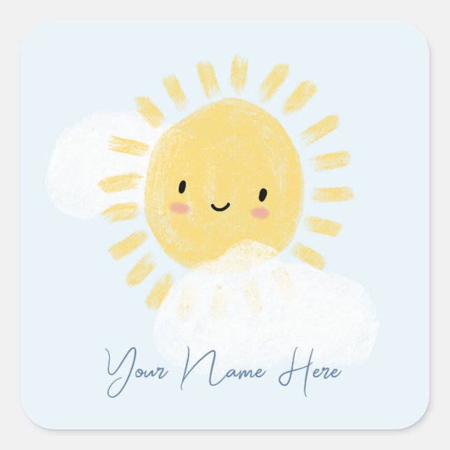 Personalised First Birthday Baby Shower Sunshine Square Sticker (Front)