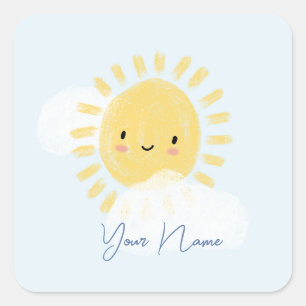 Personalised First Birthday Baby Shower Sunshine Square Sticker