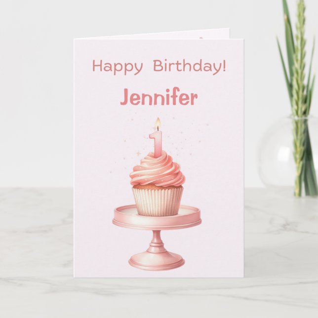 Personalised First Birthday Cupcake Card (Front)