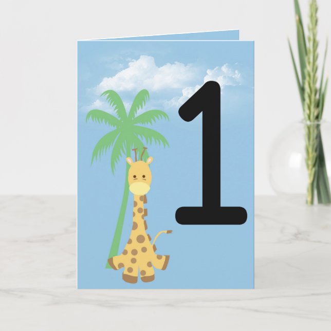 Personalised First Birthday Giraffe Birthday Card (Front)