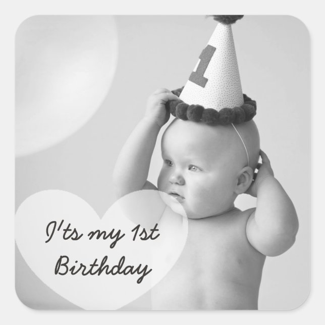Personalised First Birthday Photo Sticker (Front)